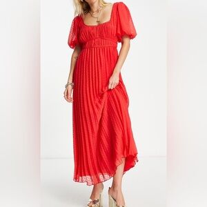 NWOT ASOS TALL Red maxi pleated maxi dress